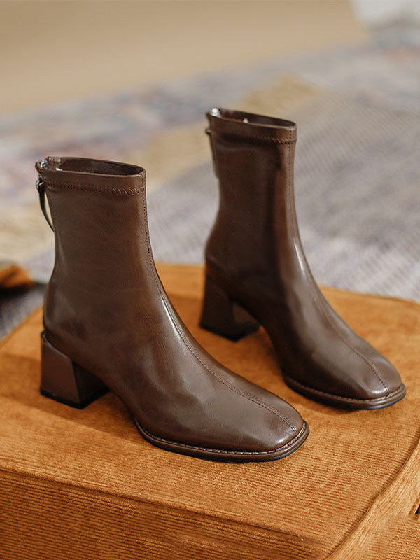 Split-Joint Square-Toe Zipper Boots - Image 9