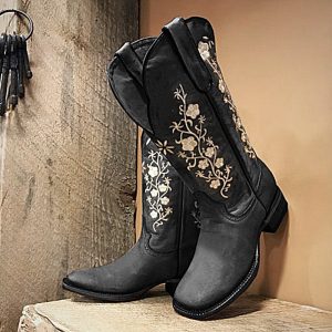 Women Retro Flowers Boots