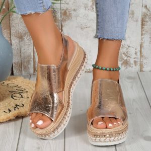 Casual Hollowed Out Patchwork Fish Mouth Out Door Wedges Shoes (Heel Height 1.97in)