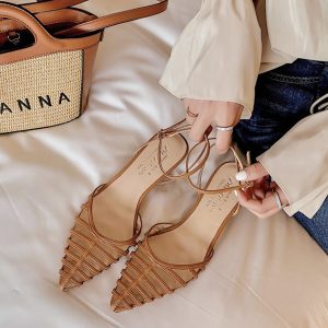 Hollow Pointed-Toe Split-Joint Sandals Sling Shoes