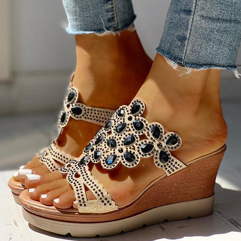 Casual Rhinestone Opend Wedges Shoes - Image 4