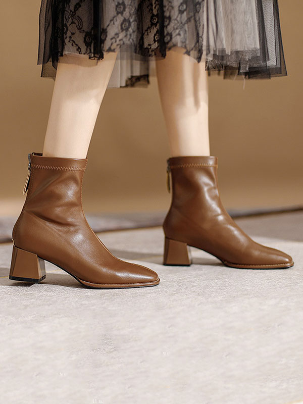 Split-Joint Square-Toe Zipper Boots - Image 4