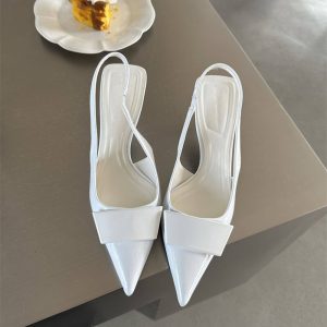 Square Buckle Pointed Toe Stiletto Mid Heel Cap Toe Sandals