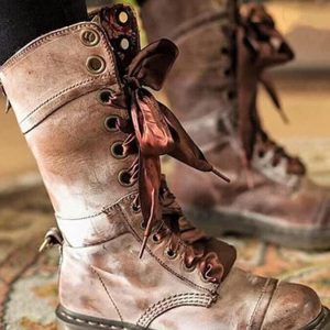 Women's retro floral thick heel Martin boots