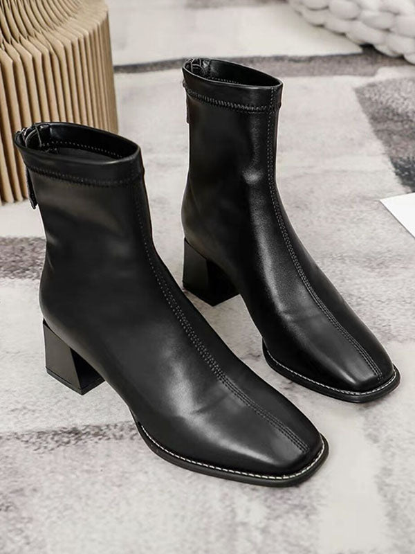 Split-Joint Square-Toe Zipper Boots - Image 7