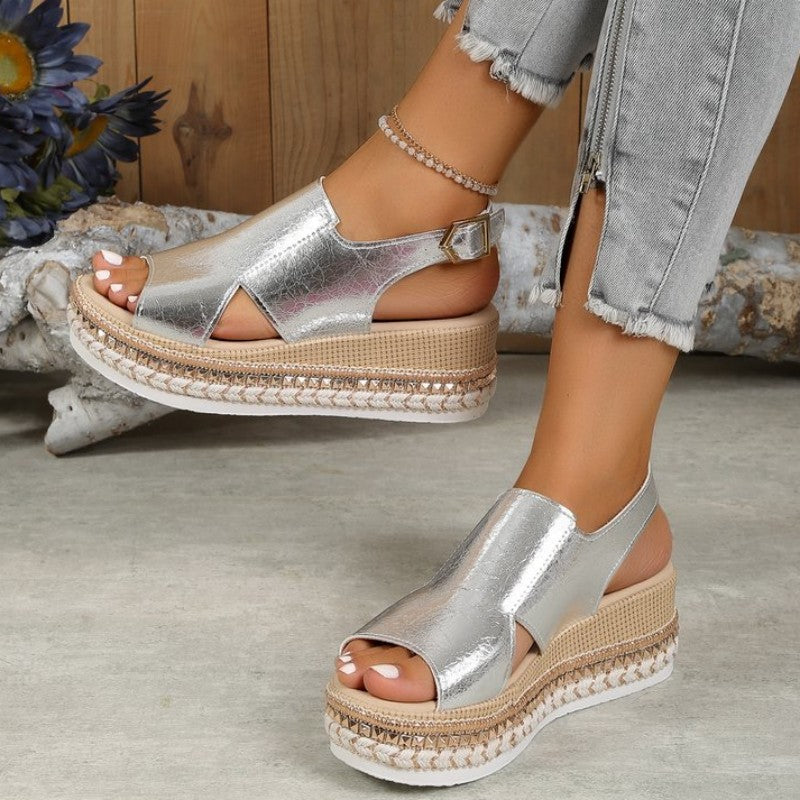 Casual Hollowed Out Patchwork Fish Mouth Out Door Wedges Shoes (Heel Height 1.97in) - Image 3