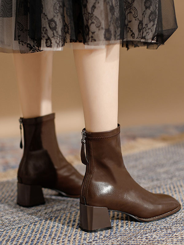 Split-Joint Square-Toe Zipper Boots - Image 5
