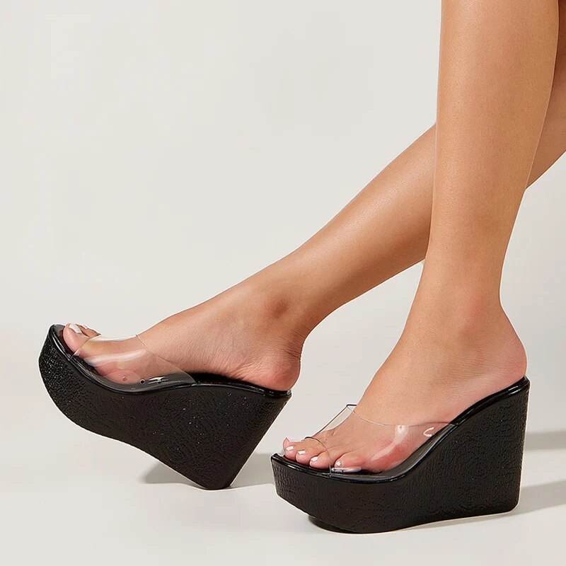 Liyke Summer 11CM Wedges Slippers: Stylish Transparent Platform Sandals for Women - Image 5